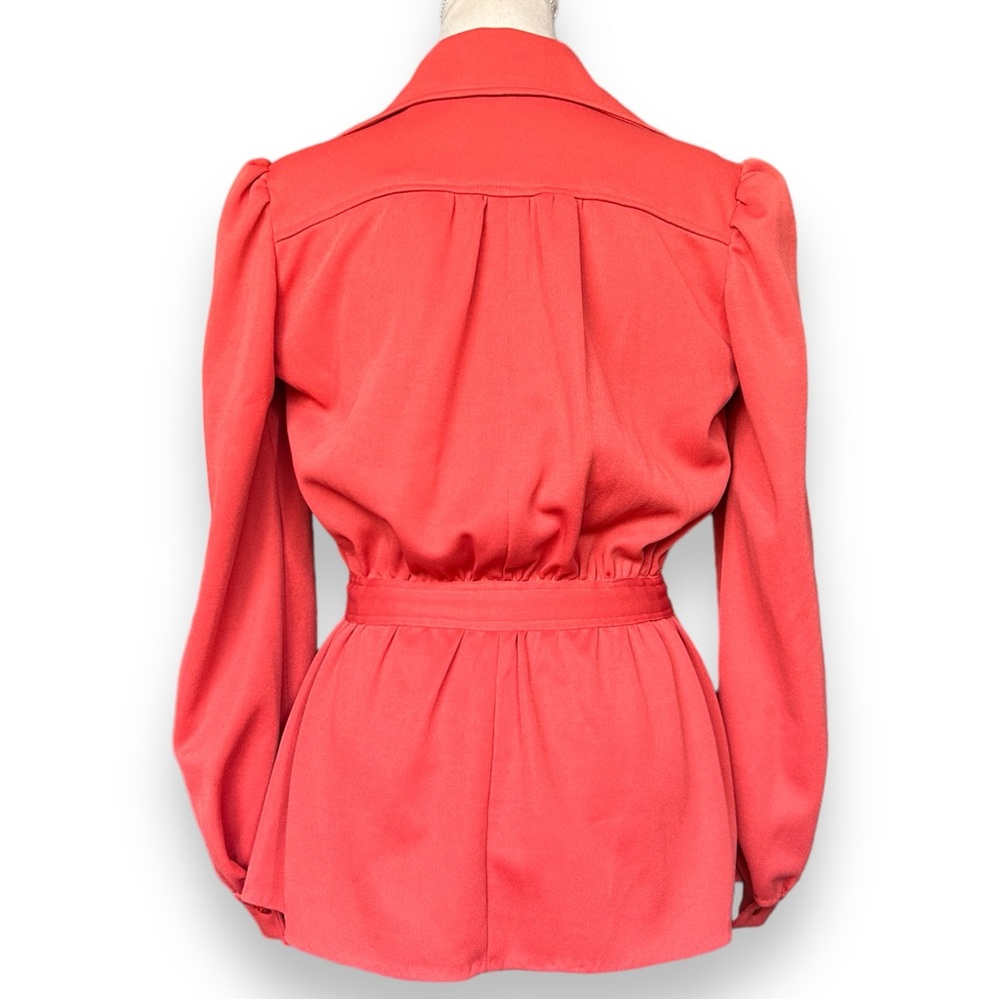 Vintage 70s Burnt Orange Peplum Long Sleeve Dagger Collar Button Up Shirt Blouse - Picture 4 of 13